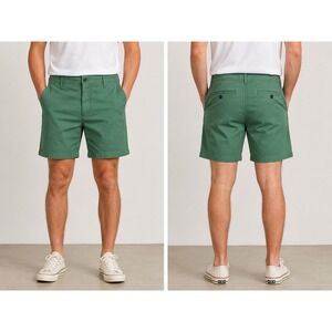 True Craft Chino Shorts‎ Green Mens 40W X 9IN Grill Flat Front Minimalist Cruise